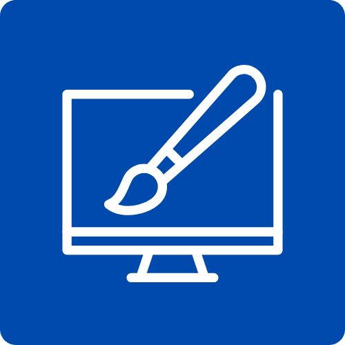 Graphic of a display and a brush.